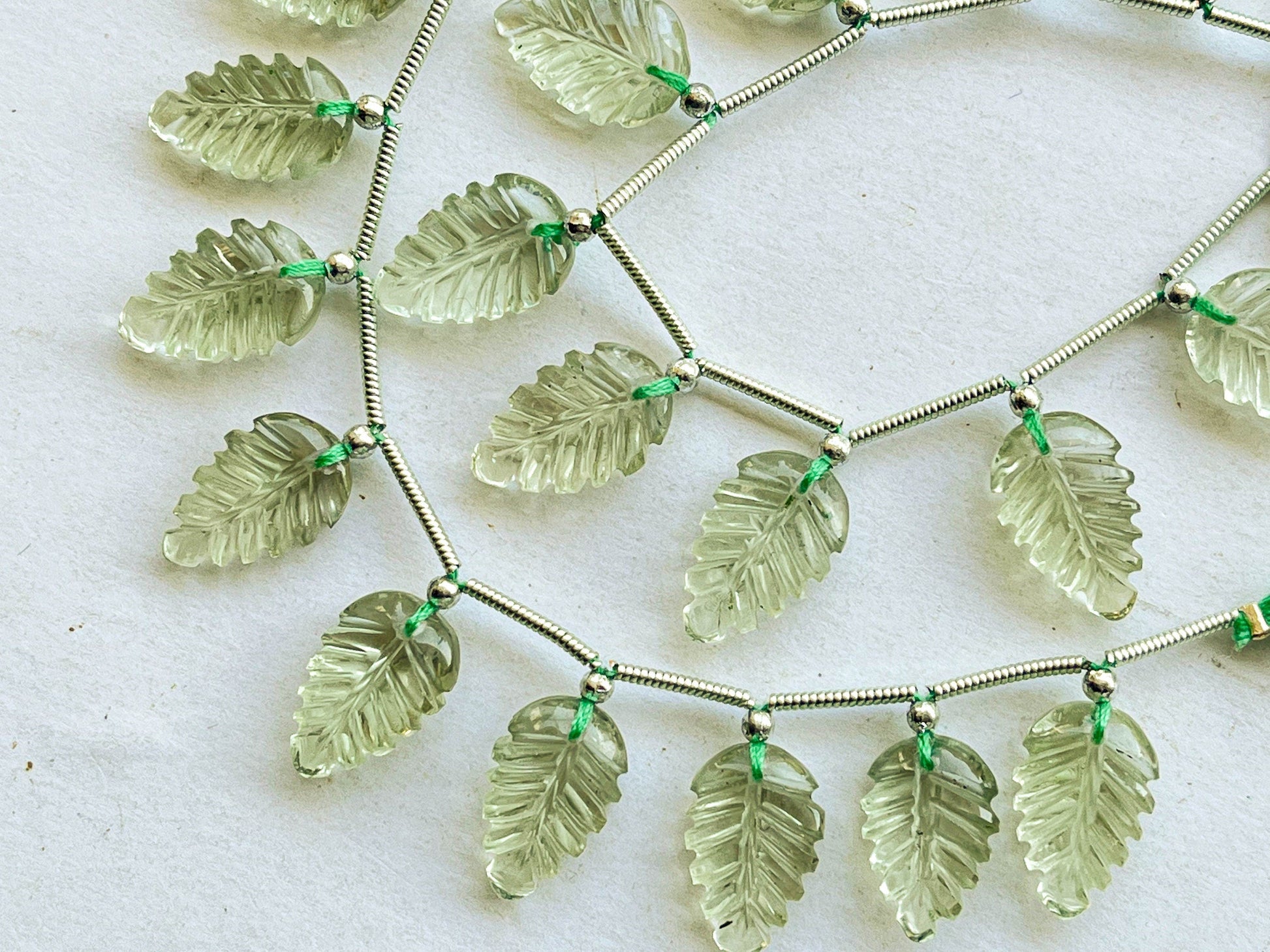 10 Pieces Green Amethyst Leaf carved Beads Beadsforyourjewelry