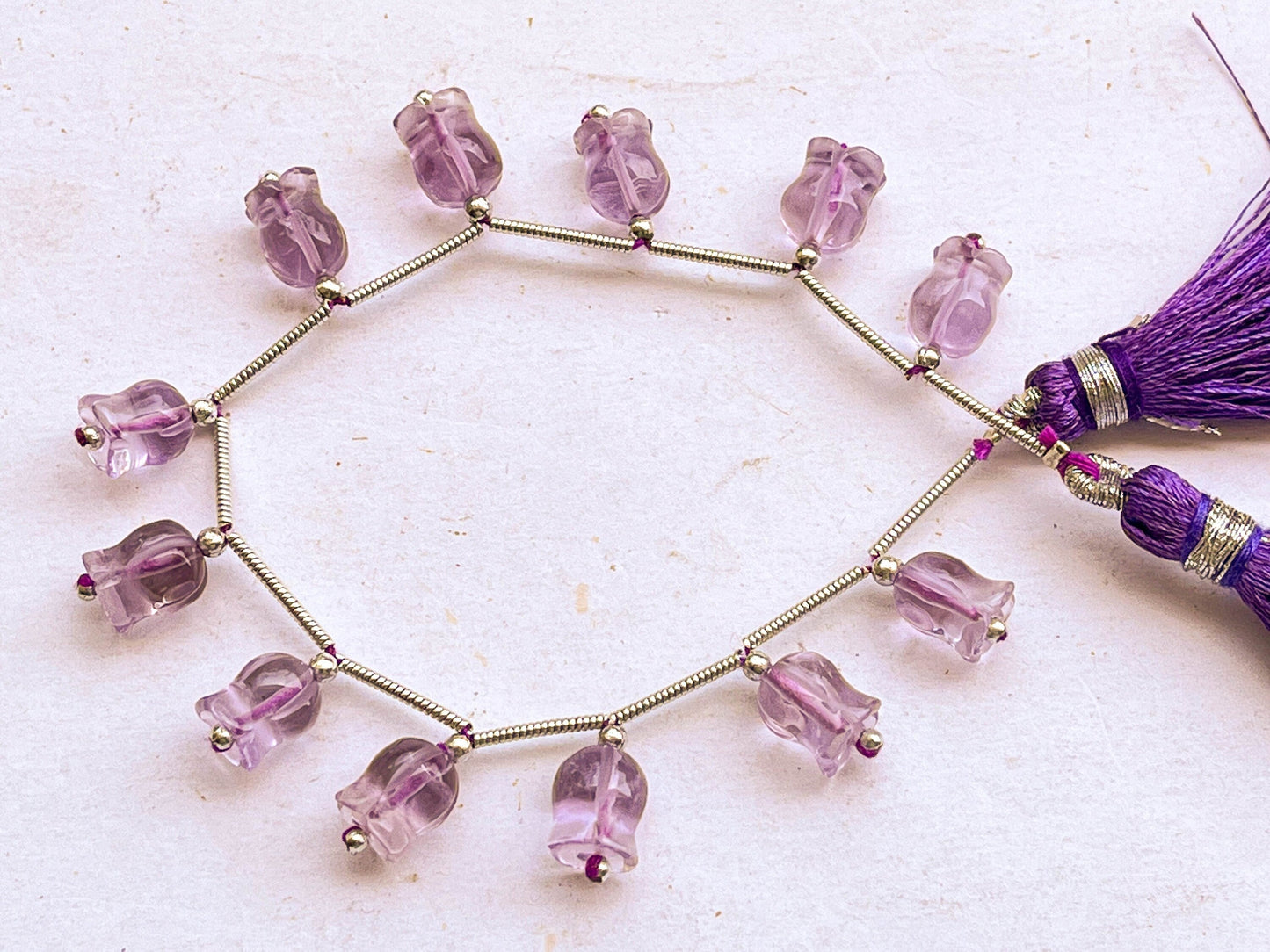 12 Pieces Pink Amethyst flower carving Lily of the valley shape beads Beadsforyourjewelry