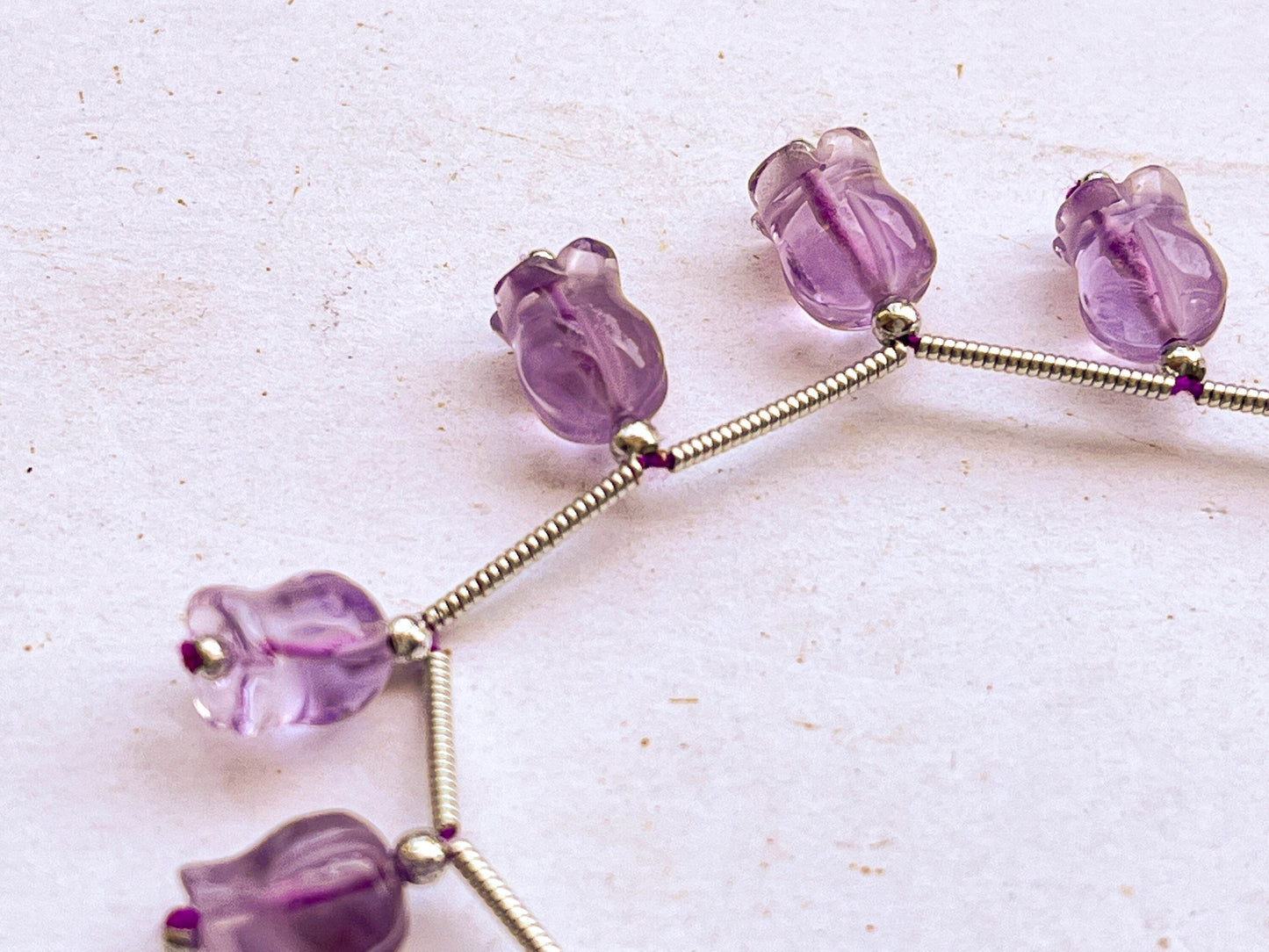 12 Pieces Pink Amethyst flower carving Lily of the valley shape beads Beadsforyourjewelry