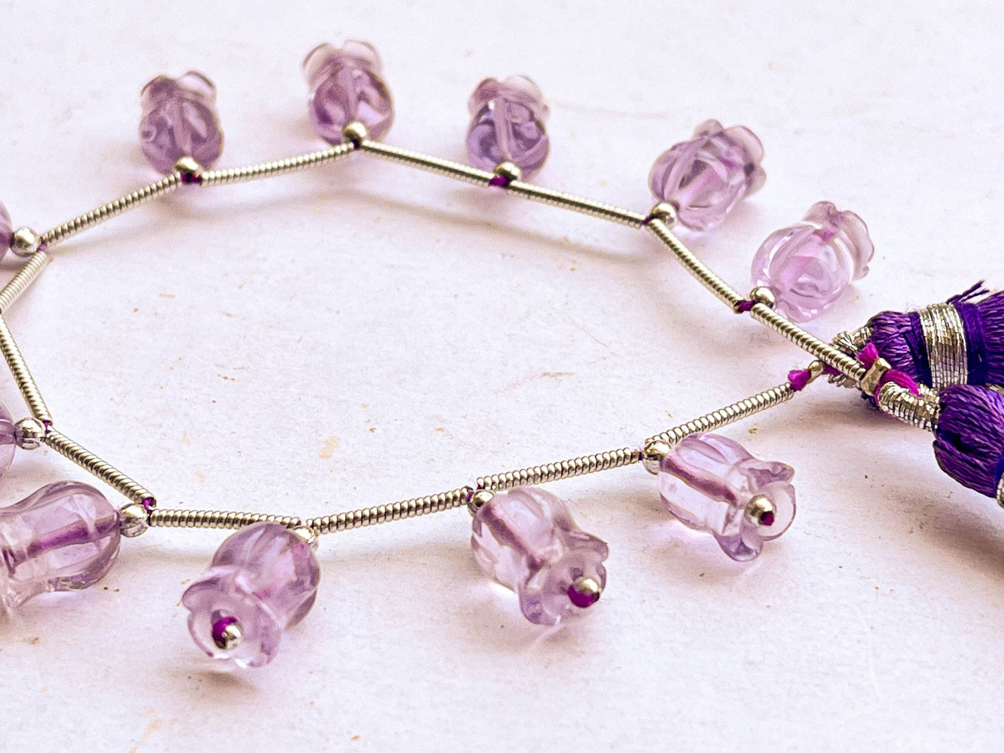 12 Pieces Pink Amethyst flower carving Lily of the valley shape beads Beadsforyourjewelry