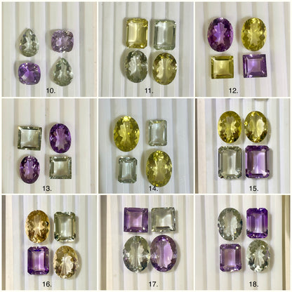 Unique AAA Mix Gemstone Combination Cut stone Pair Sets