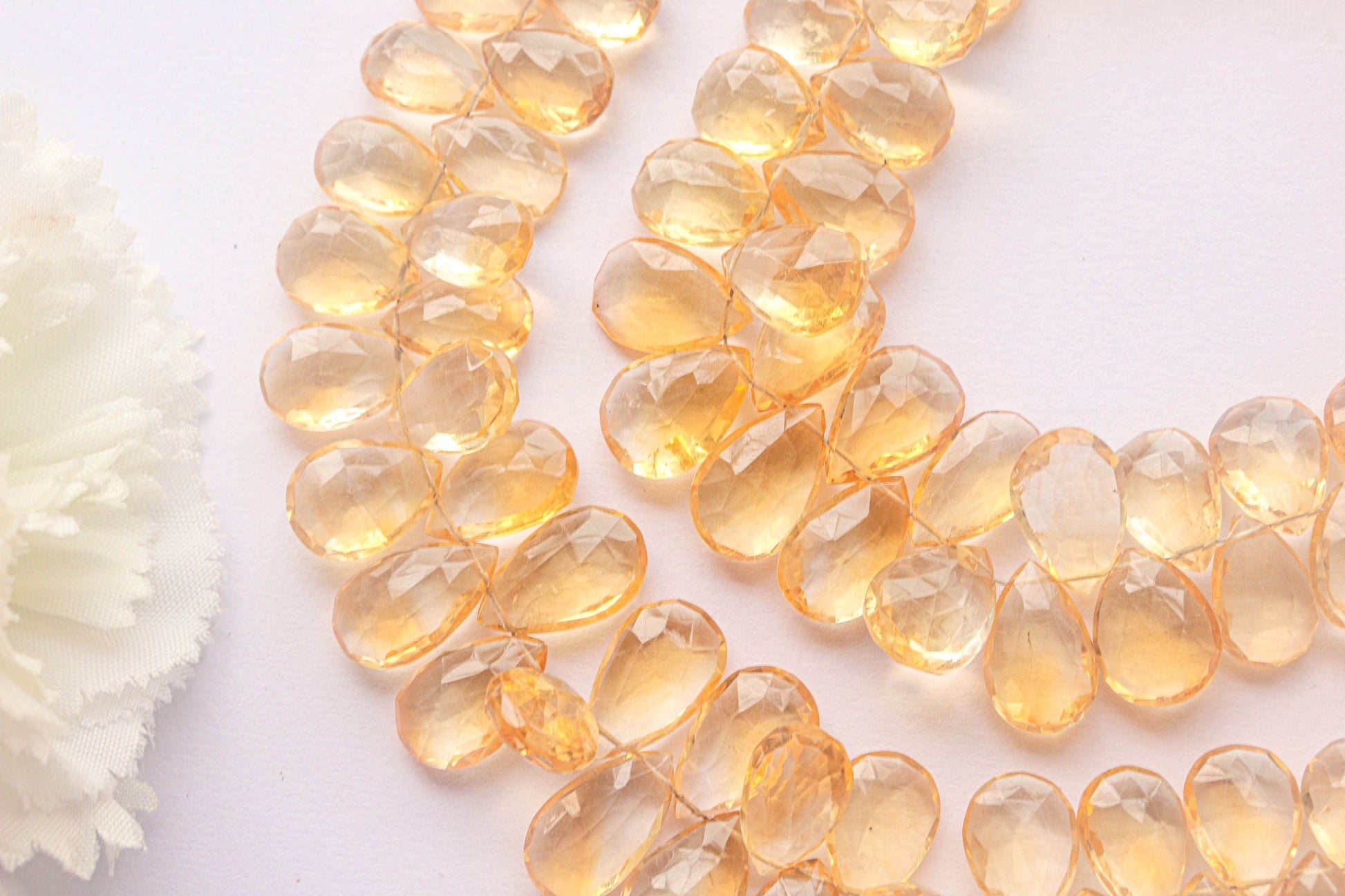 Citrine Briolette Faceted | 9x13mm | 48 Pieces Full Strand | 8 Inch | Citrine faceted pear briolette | Matching Pairs for Jewelry Beadsforyourjewelry