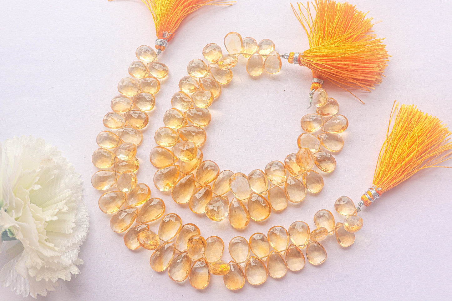 Citrine Briolette Faceted | 9x13mm | 50 Pieces Full Strand | 8 Inch | Citrine faceted pear briolette | Matching Pairs for Jewelry Beadsforyourjewelry