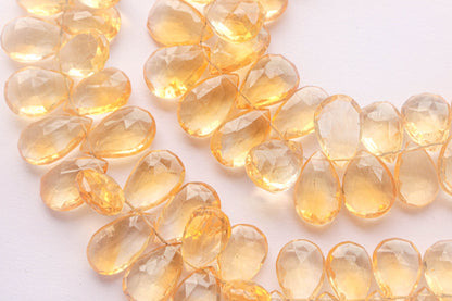 Citrine Briolette Faceted | 9x13mm | 50 Pieces Full Strand | 8 Inch | Citrine faceted pear briolette | Matching Pairs for Jewelry Beadsforyourjewelry