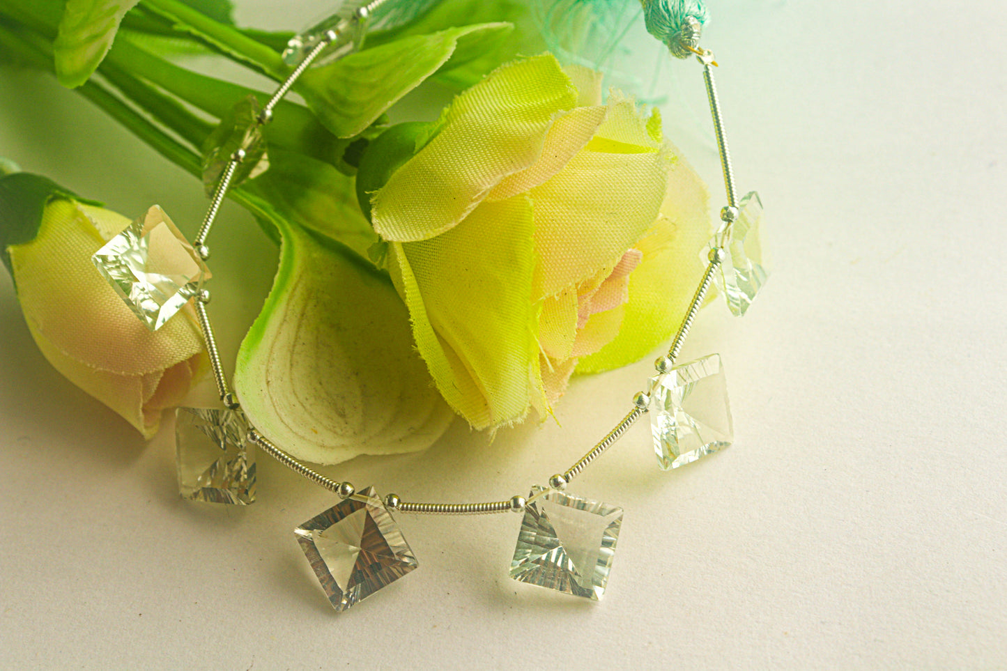 Green Amethyst Concave cut Square Shape Beads Beadsforyourjewelry