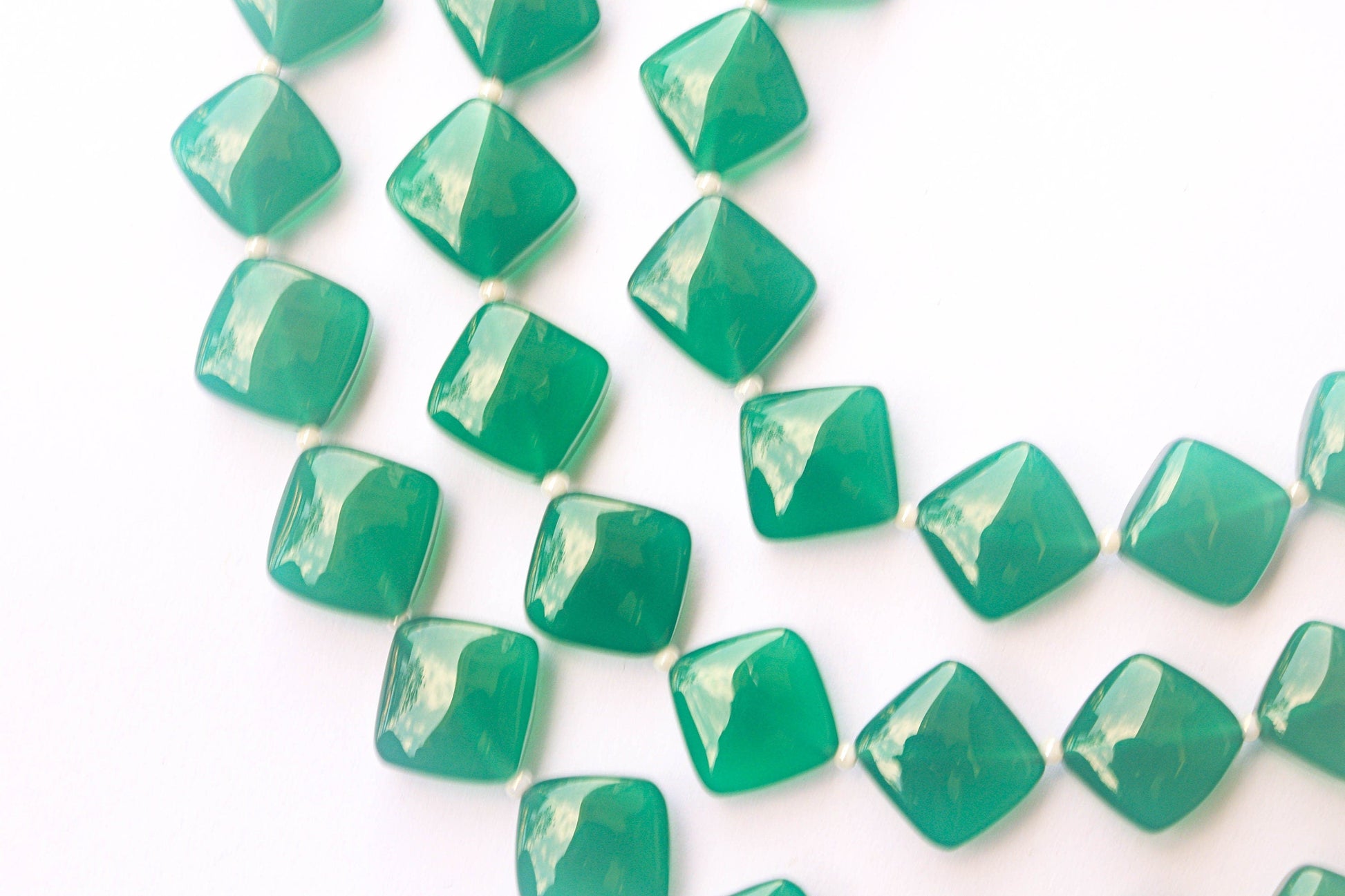 Green Onyx Cushion Shape Beads | 12x12mm to 13x13mm | 17 Pieces | 9 inch String | Gemstone Beads for Jewelry making | Beadsforyourjewelry