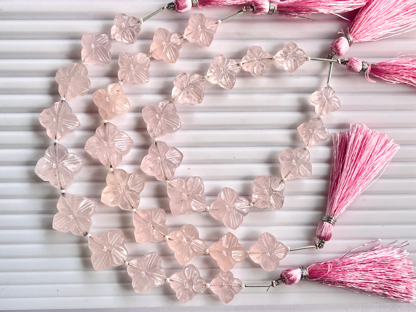 Rose Quartz Flower Carving Beads