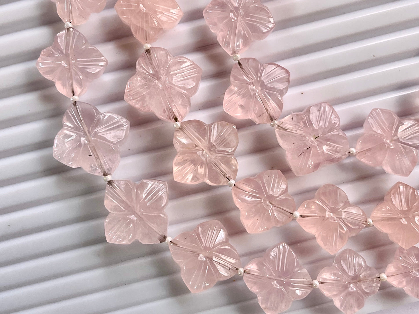 Rose Quartz Flower Carving Beads