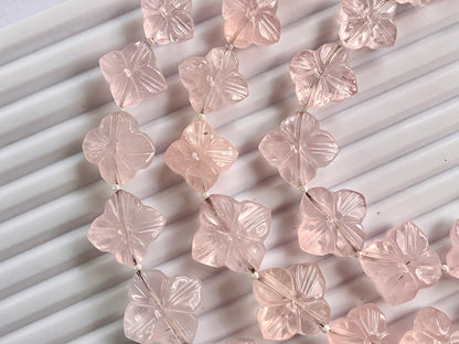 Rose Quartz Flower Carving Beads