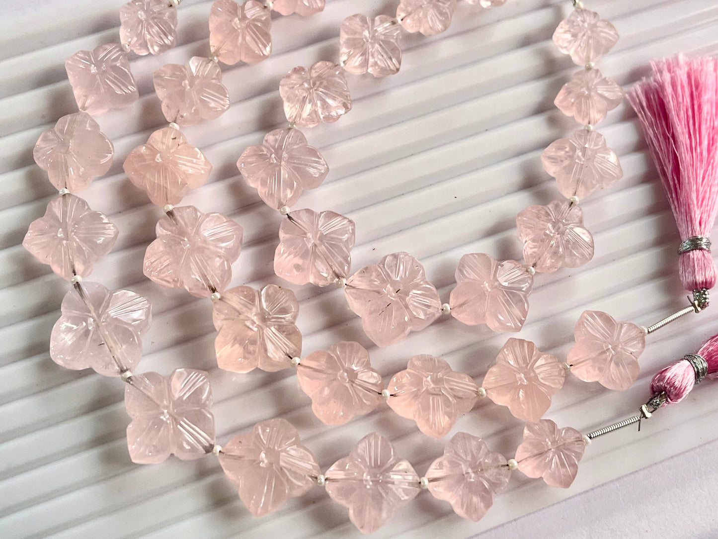 Rose Quartz Flower Carving Beads