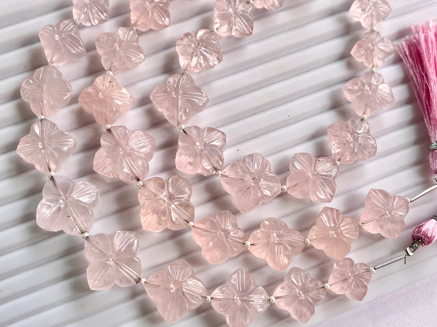 Rose Quartz Flower Carving Beads