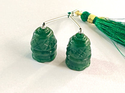 Green Jasper Carving Bell Shape Pair