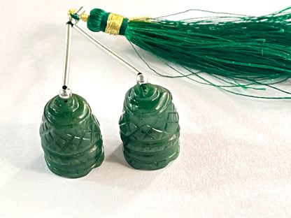 Green Jasper Carving Bell Shape Pair