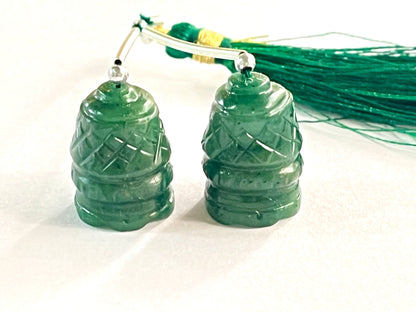 Green Jasper Carving Bell Shape Pair