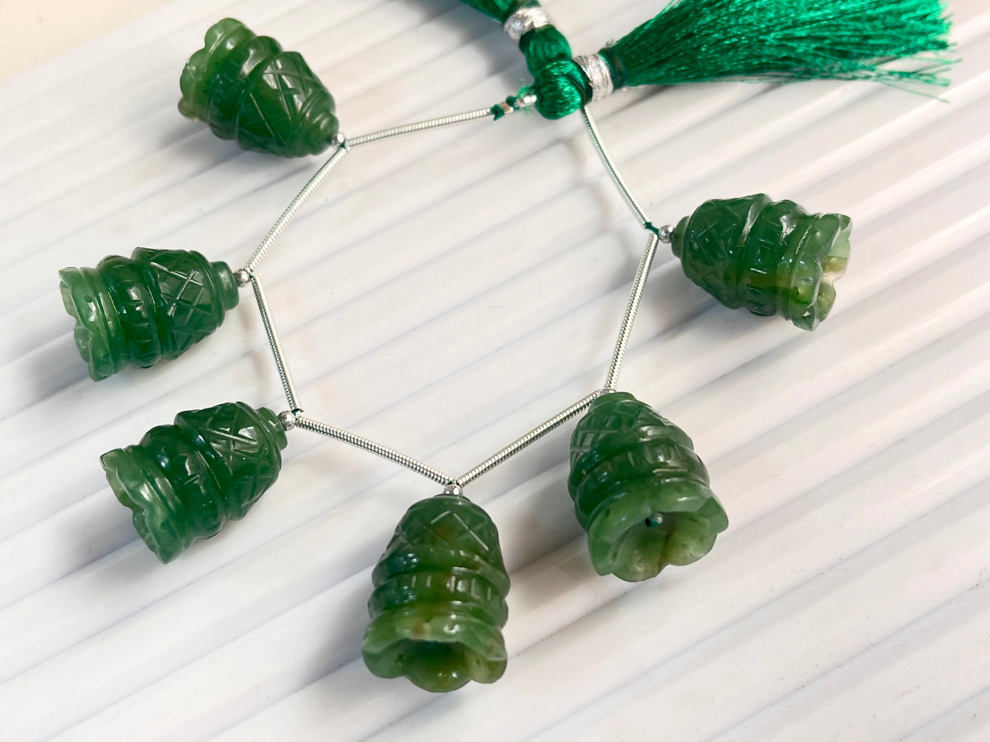 Green Jasper Carving Bell Shape Pair