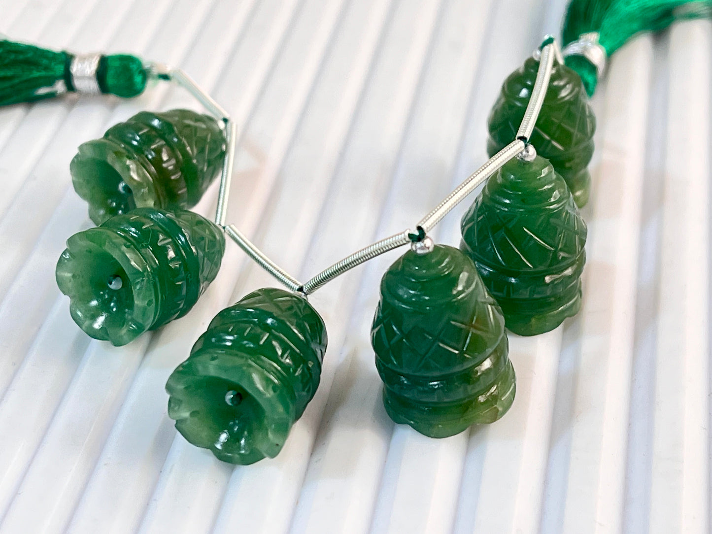 Green Jasper Carving Bell Shape Pair