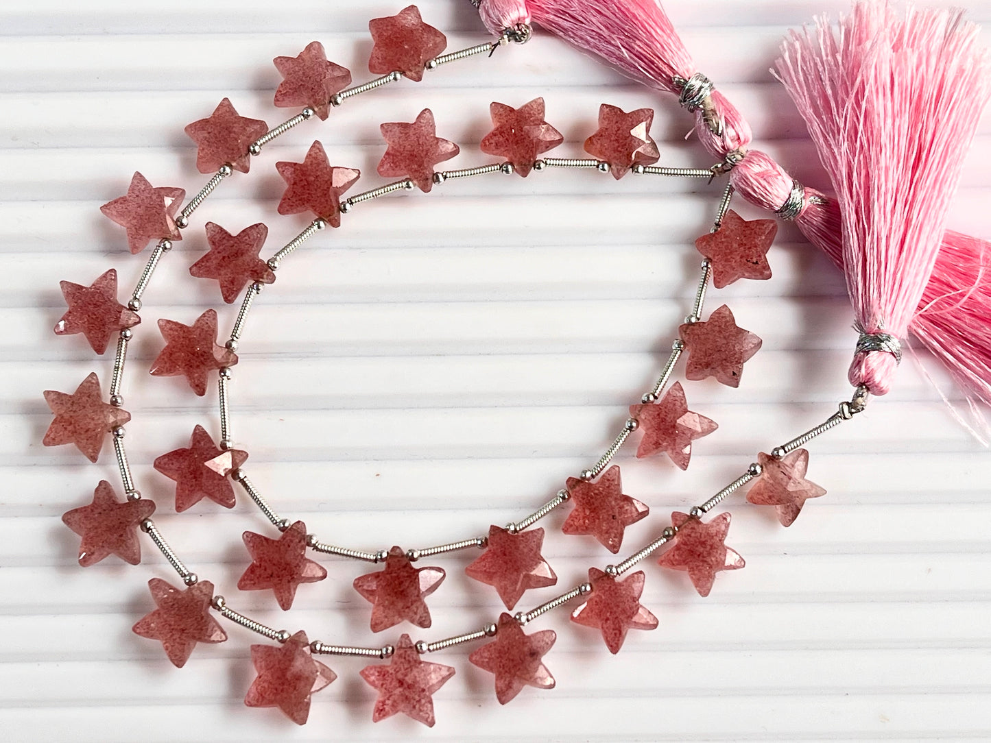 Pink Strawberry Quartz faceted star shape briolette beads