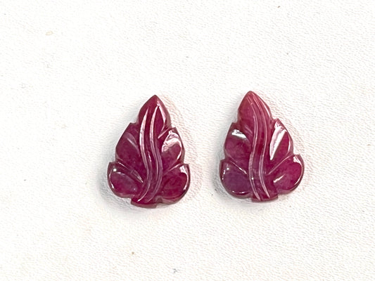 Natural Ruby Hand Carved Leaf Shape loose gemstone pair