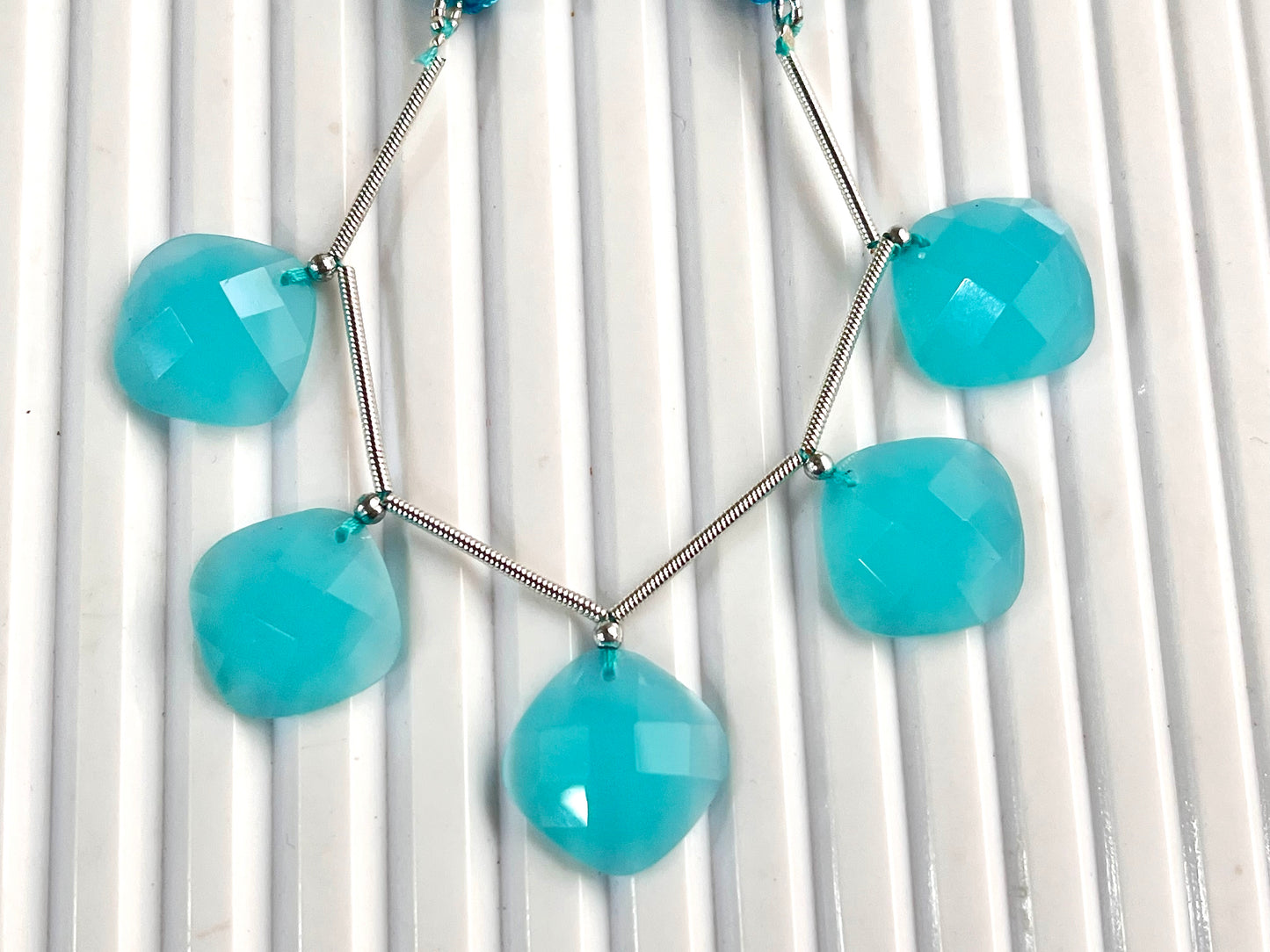 Aqua Blue Onyx Faceted Square Cushion Shape Cut stone Beads