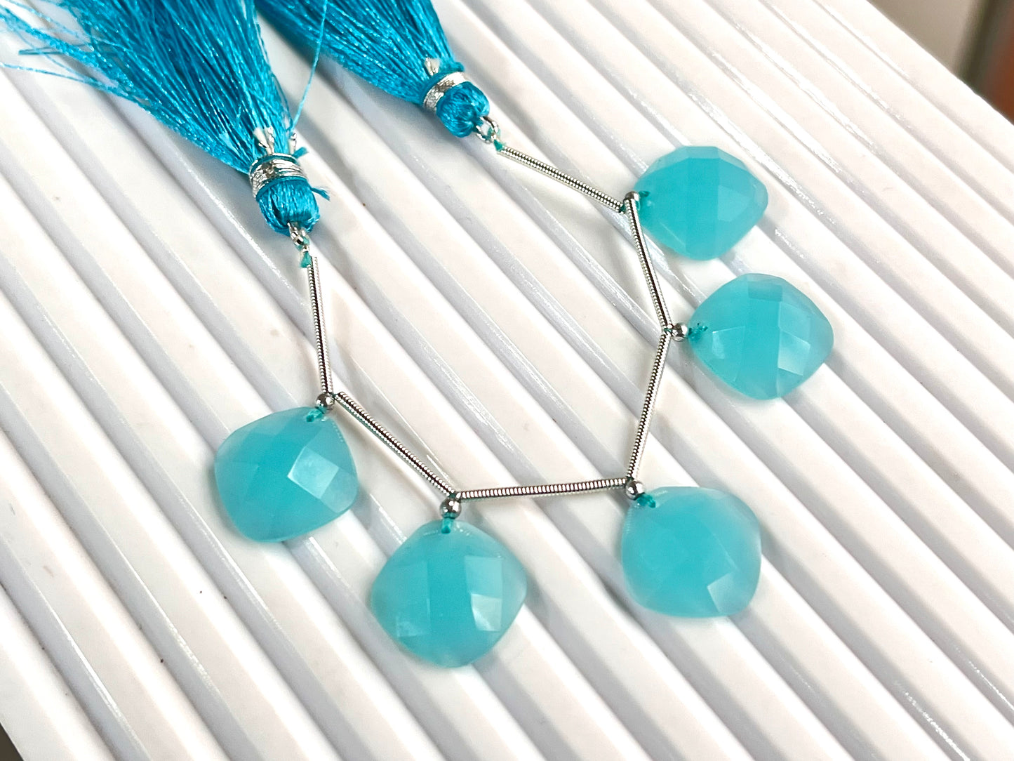 Aqua Blue Onyx Faceted Square Cushion Shape Cut stone Beads