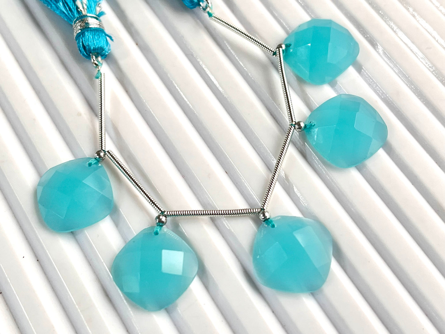 Aqua Blue Onyx Faceted Square Cushion Shape Cut stone Beads