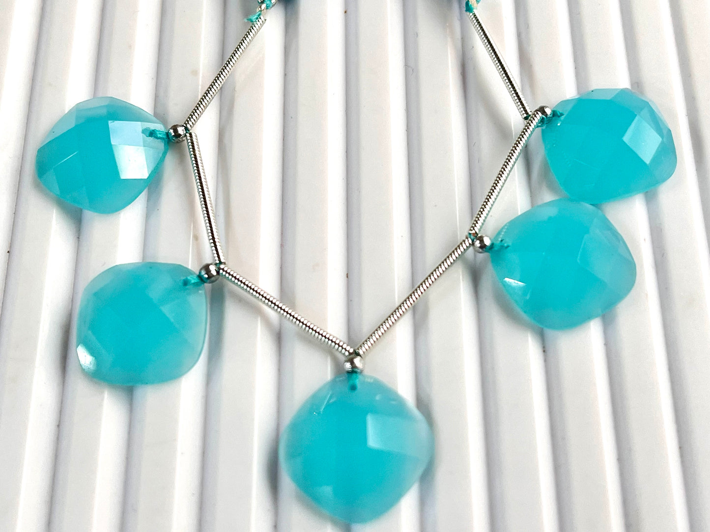 Aqua Blue Onyx Faceted Square Cushion Shape Cut stone Beads