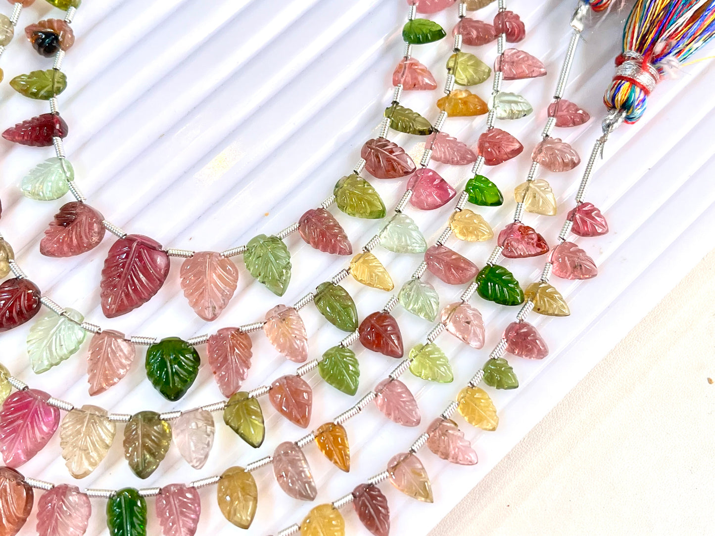 Rare! Natural Tourmaline Leaf Carving beads