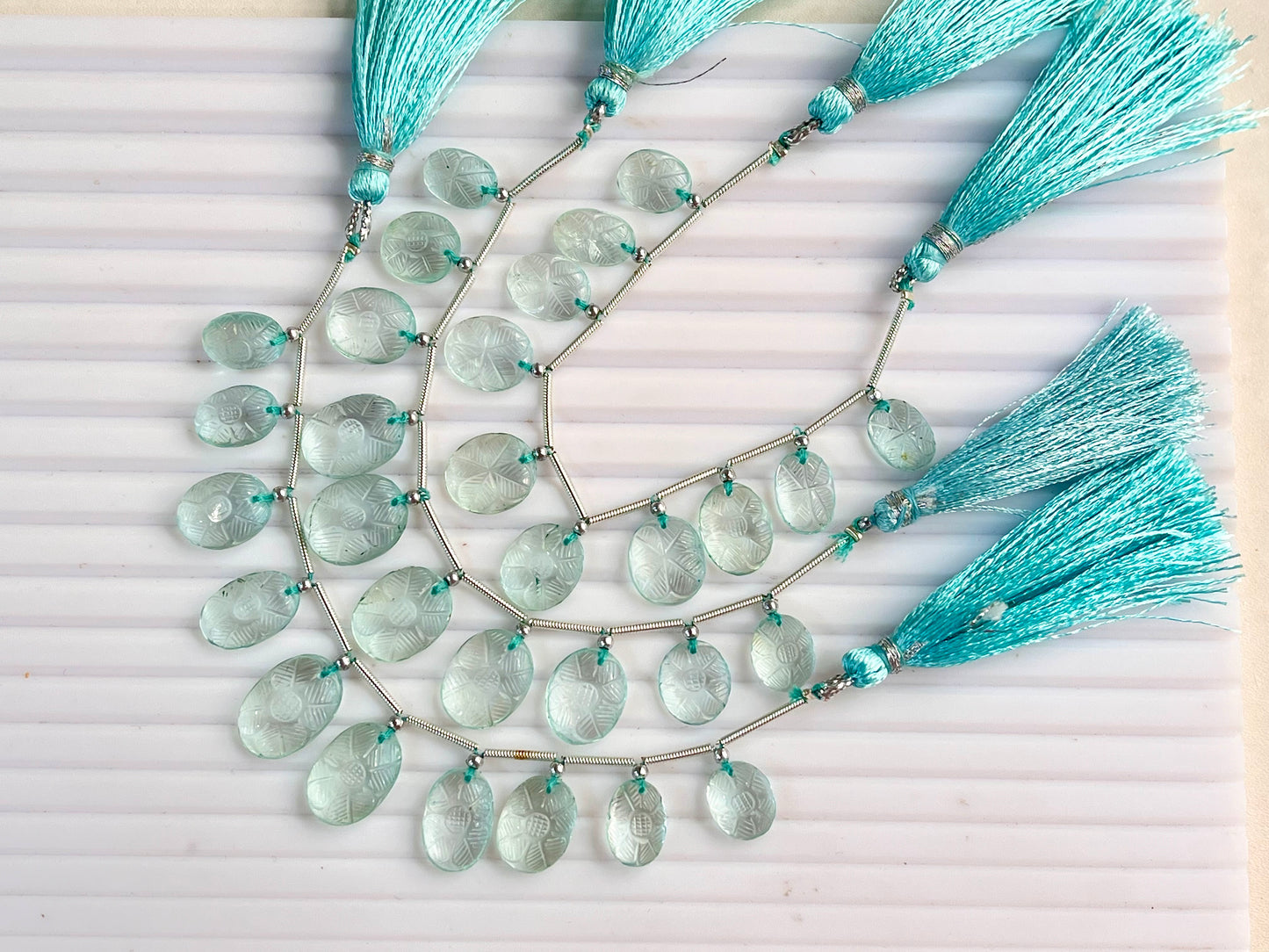 Natural Aquamarine Carved Oval shape beads