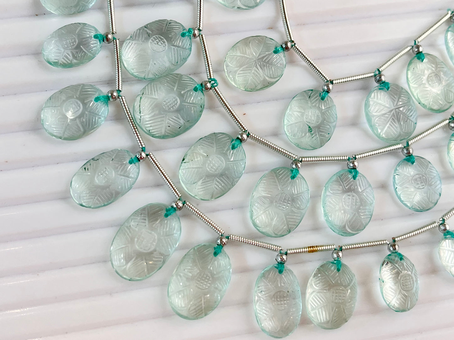 Natural Aquamarine Carved Oval shape beads