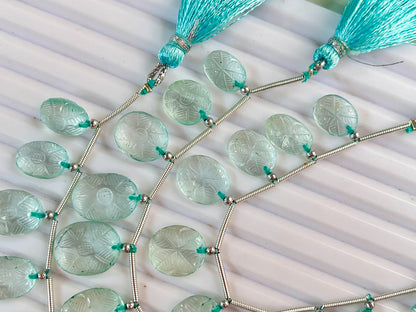 Natural Aquamarine Carved Oval shape beads