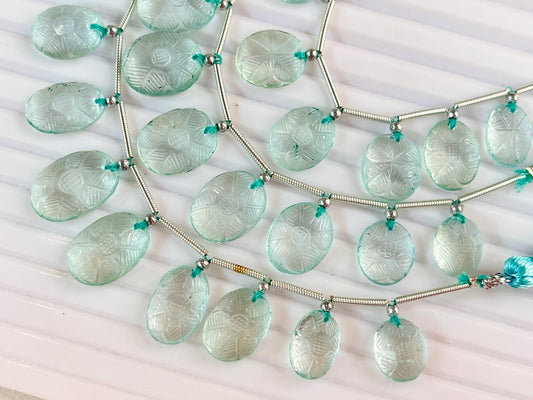 Natural Aquamarine Carved Oval shape beads