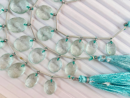 Natural Aquamarine Carved Oval shape beads