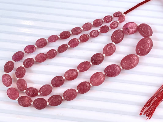 Natural Ruby Glass Filled Oval Shape Carved Beads