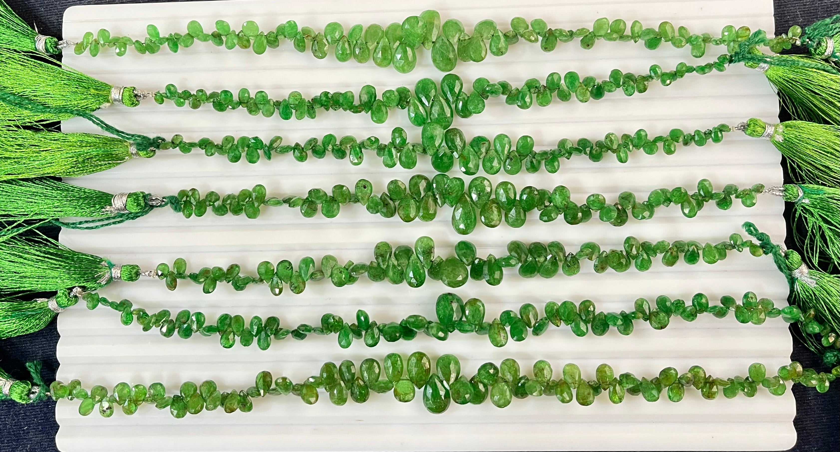 Natural Tsavorite Green Garnet 5x7mm-7x10mm authentic Pear Briolette Faceted Beads | Tsavorite Semi Precious Gemstone Loose Beads | 7inch Strand