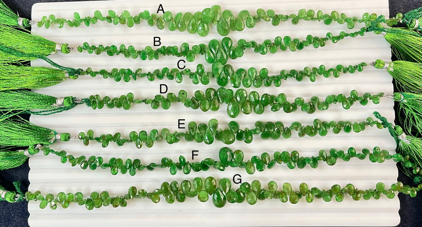 Green Tsavorite Garnet Faceted Pear Shape Briolette Beads