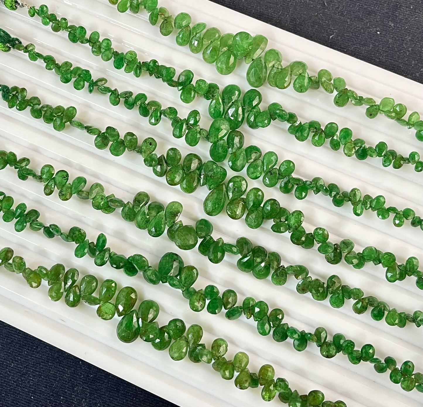 Green Tsavorite Garnet Faceted Pear Shape Briolette Beads