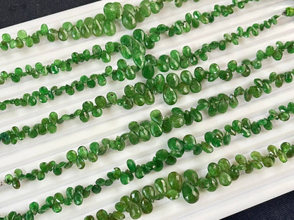 Green Tsavorite Garnet Faceted Pear Shape Briolette Beads