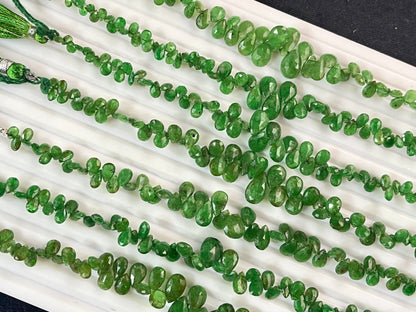 Green Tsavorite Garnet Faceted Pear Shape Briolette Beads