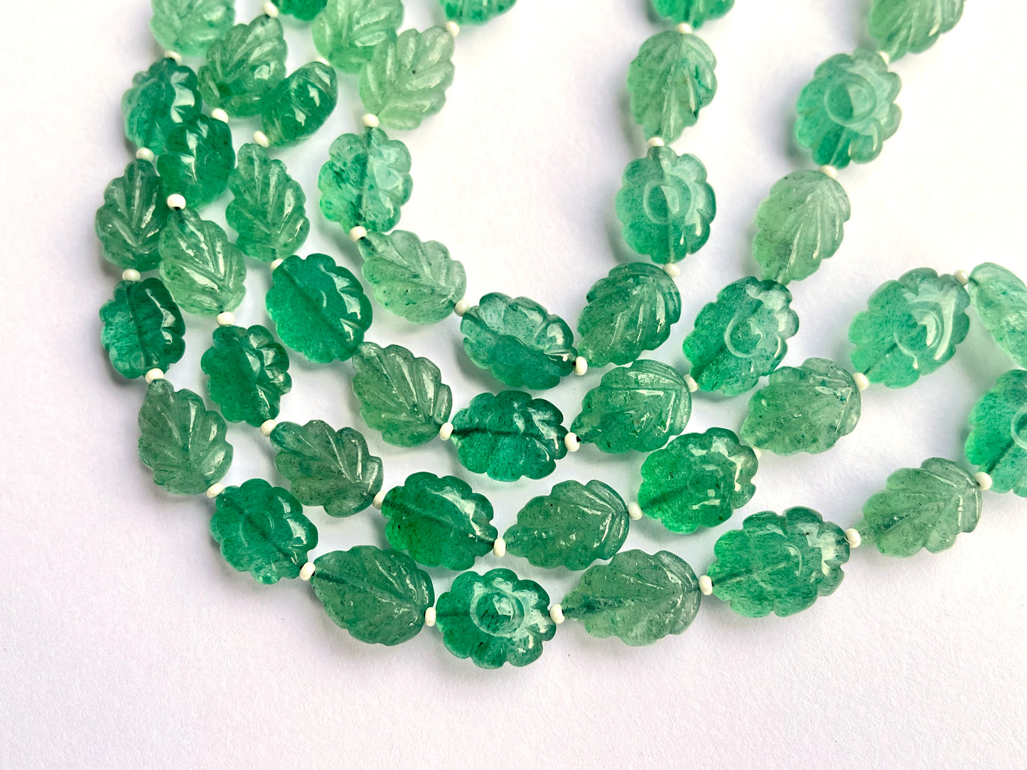 Green Aventurine Flower and Leaf carved Beads