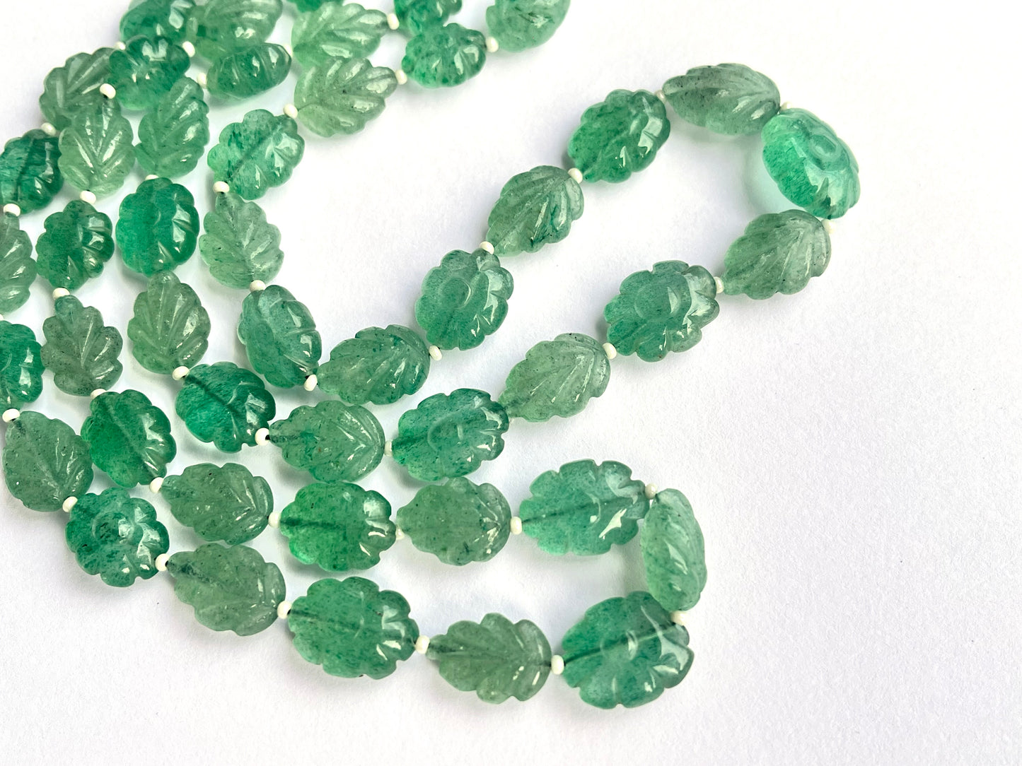 Green Aventurine Flower and Leaf carved Beads