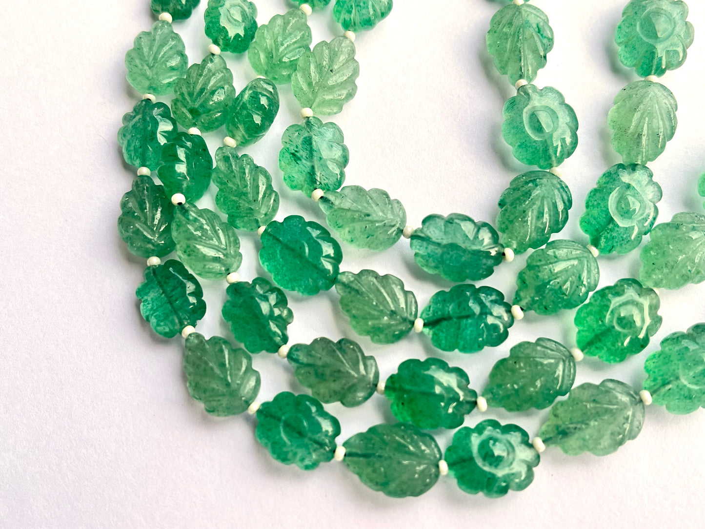 Green Aventurine Flower and Leaf carved Beads