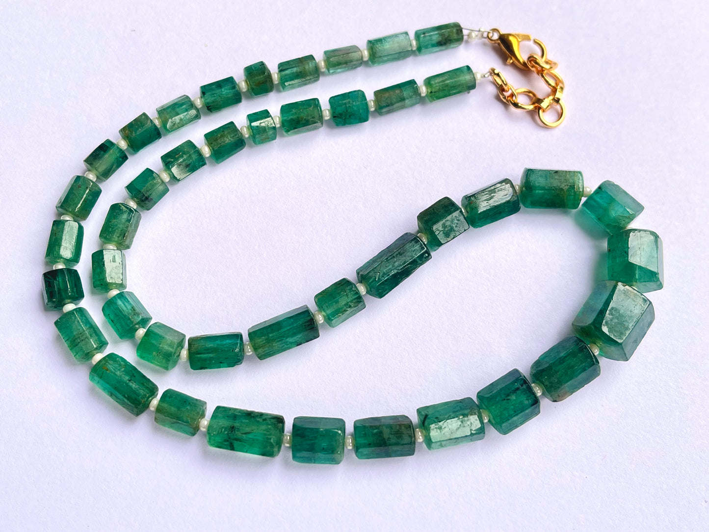 Natural Zambian Emerald fancy shape beaded Gemstone Necklace