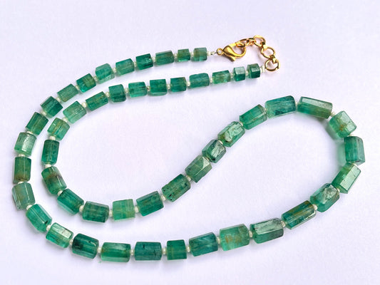 Natural Zambian Emerald fancy shape beaded Gemstone Necklace