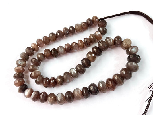 Natural Dark Chocolate Moonstone faceted Rondelle Beads