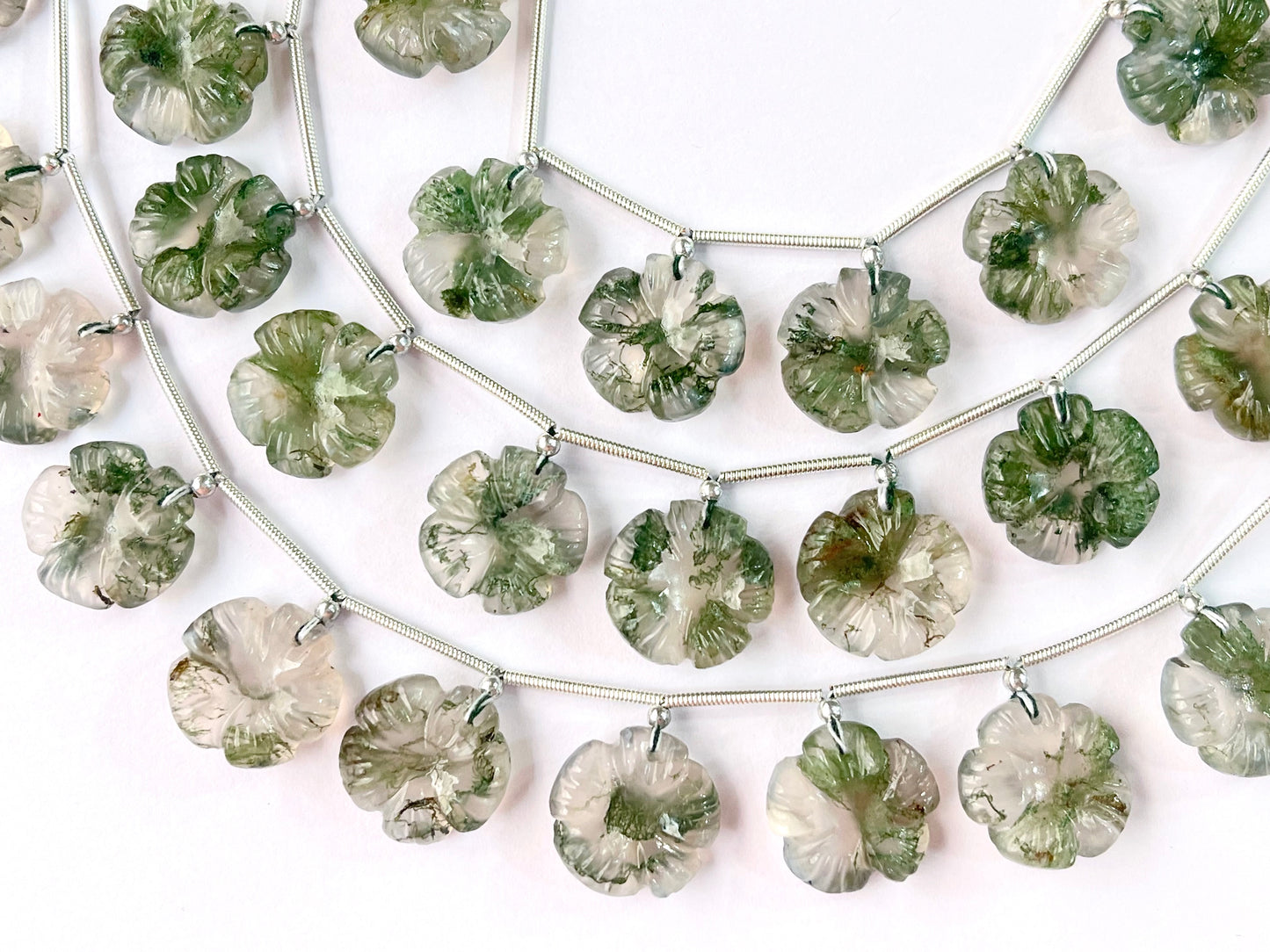 Natural Moss Agate Flower Carving Beads