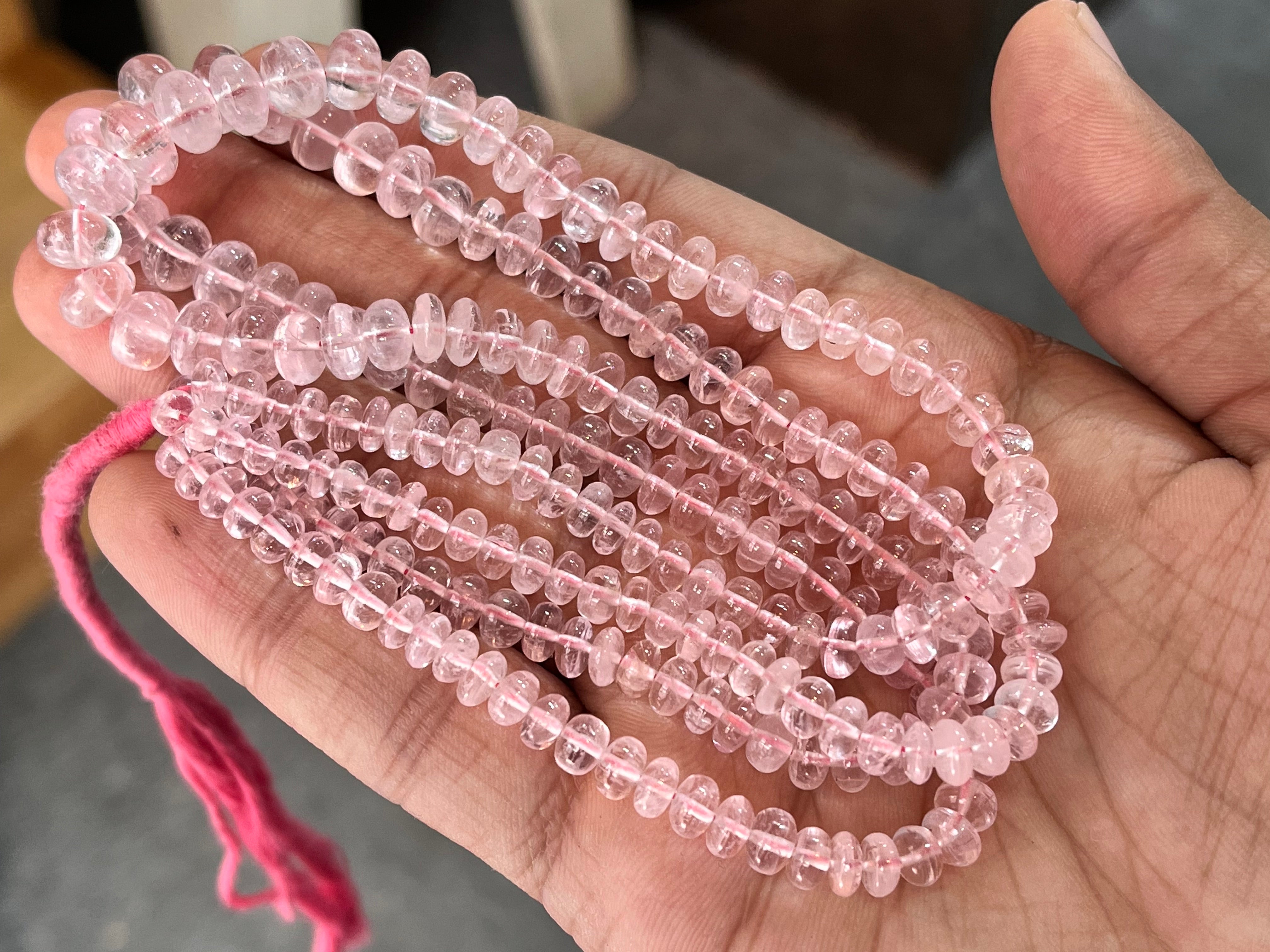 Pink Morganite Smooth Rondelle Beads, 4 mm To 5.5 mm, Pink Morganite Beads, Morganite Jewelry Making Gemstone Beads, SKU outlet No. 880