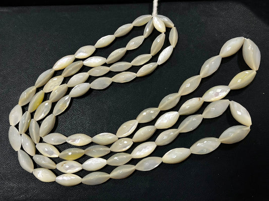 Natural Mother of Pearl Faceted Olive Shape Beads