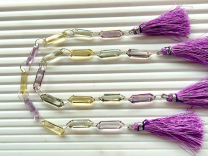 Mix gemstones - Lemon Quartz, Pink Amethyst, Green Amethyst Long hexagon shape Double drill beads