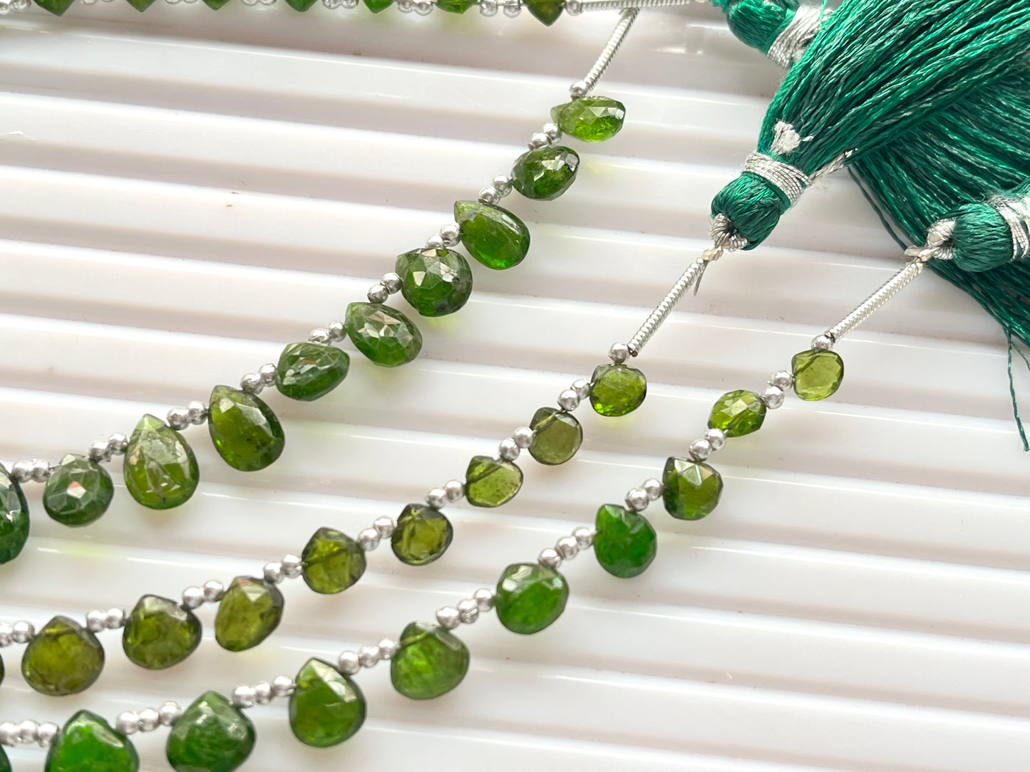 Natural Green Chrome Tourmaline faceted Briolette beads