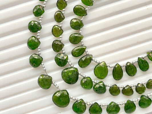 Natural Green Chrome Tourmaline faceted Briolette beads